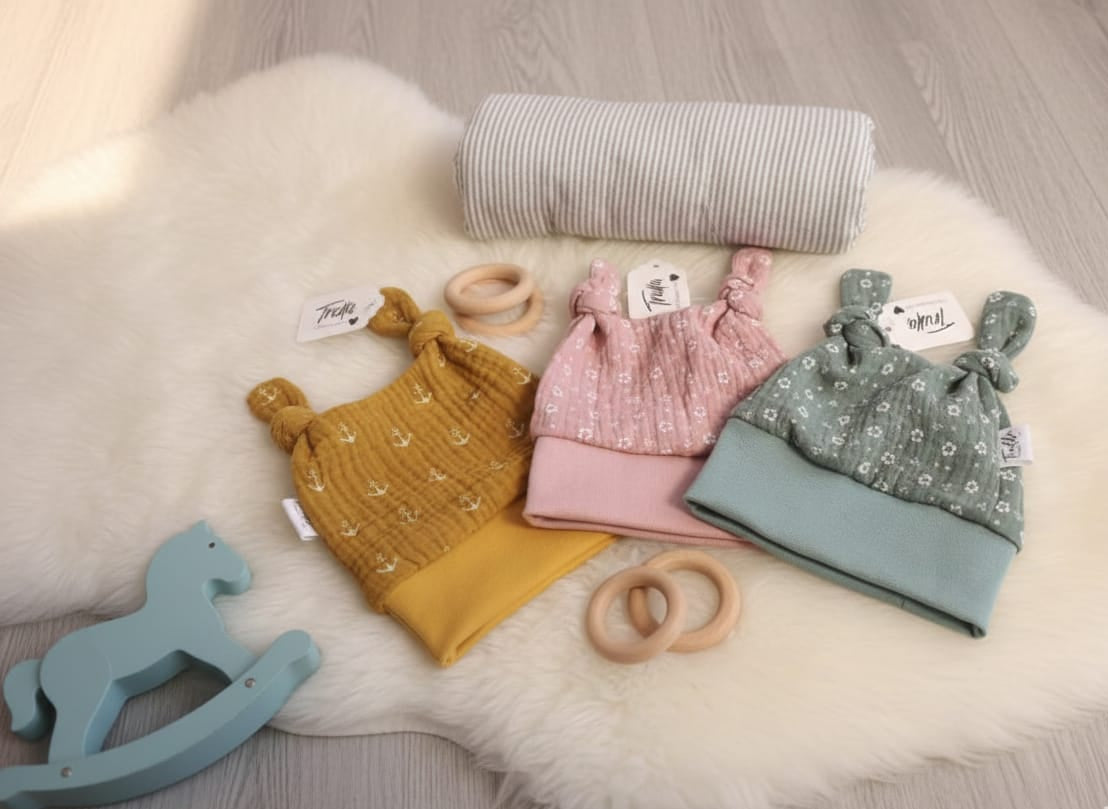 Musselin-Babyknotenmütze